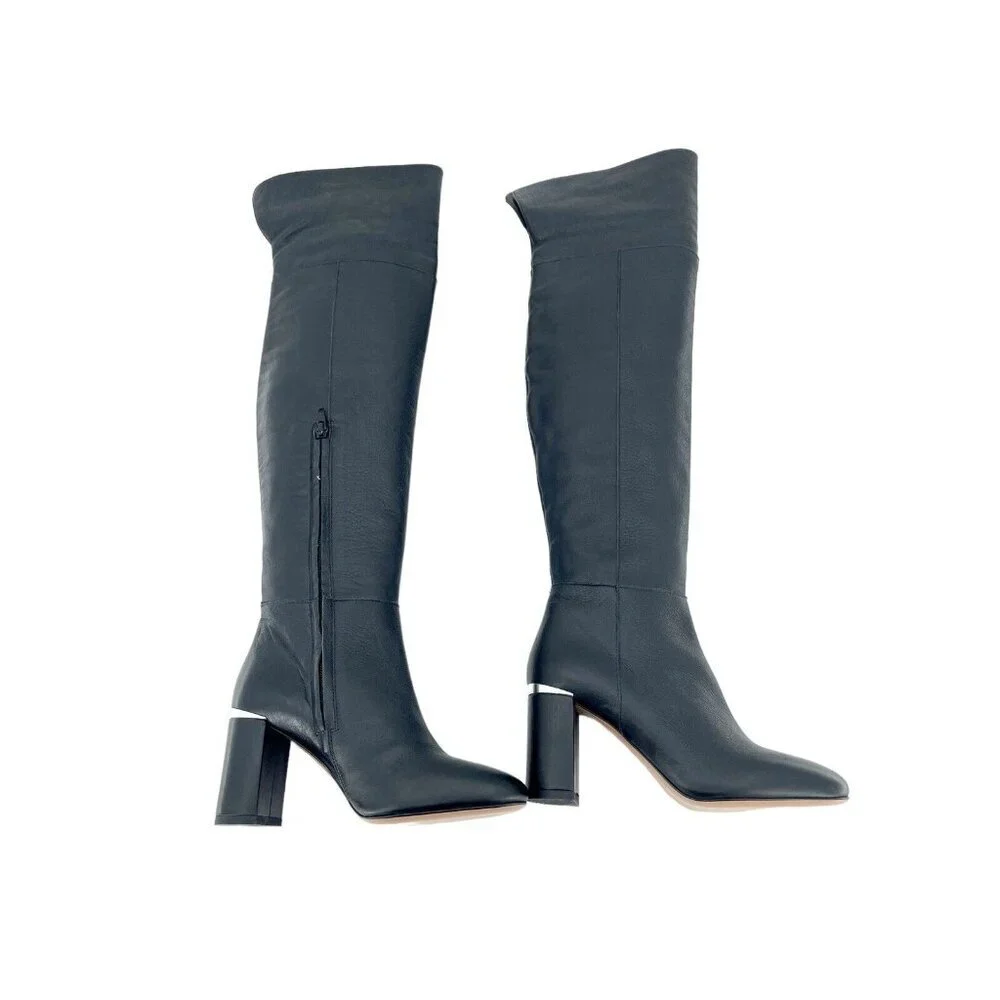 Lewit Renata Black Leather Over the Knee Boots Block Heel NEW 35.5 EU $395